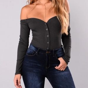 Grey off the shoulder bodysuit